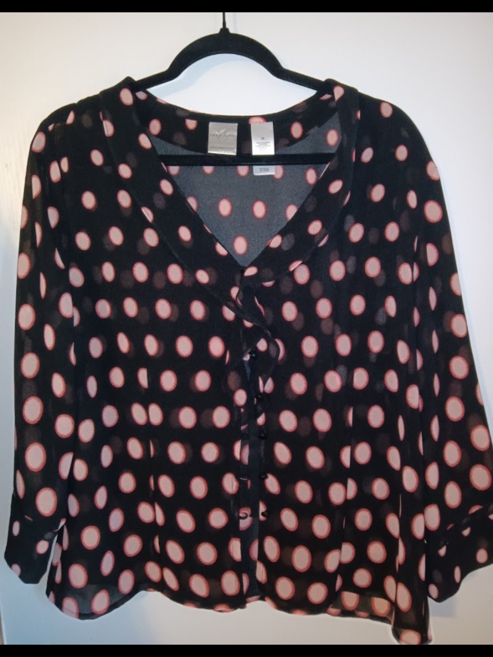 Vintage Emma James Black and Pink Polka Dot Two Piece Skirt and Blouse Set - 16